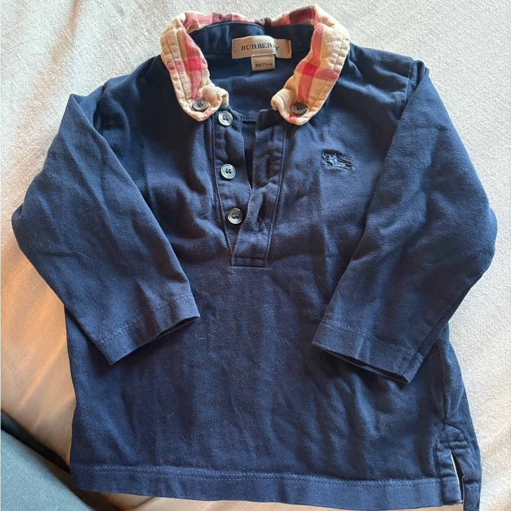 Burberry Kids Shirt in Navy with Red Plaid Collar - Picture 2 of 3